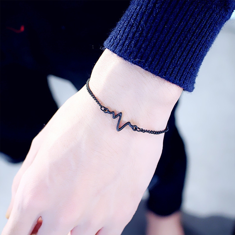 10 PCS Simple Personality Bileklik Ecg Figure Lightning Bracelet Couple Heartbeat Frequency Bracelet, black, gold, Silver - Image 3