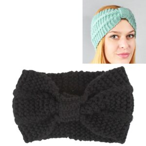 Winter Knitted Headband Turban Women Crochet Bow Wide Stretch Hairband Head Wrap, Black, Navy Blue, Dark Grey, Grey, Wine, Red, Khaki, White, Light Green