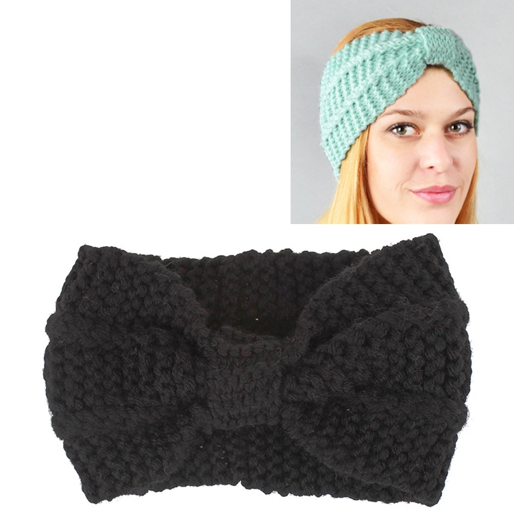 Winter Knitted Headband Turban Women Crochet Bow Wide Stretch Hairband Head Wrap, Black, Navy Blue, Dark Grey, Grey, Wine, Red, Khaki, White, Light Green