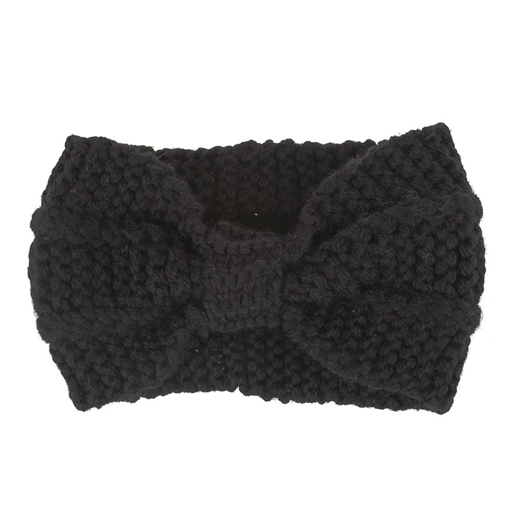 Winter Knitted Headband Turban Women Crochet Bow Wide Stretch Hairband Head Wrap, Black, Navy Blue, Dark Grey, Grey, Wine, Red, Khaki, White, Light Green - Image 2