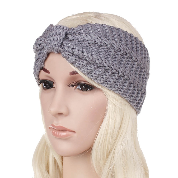 Winter Knitted Headband Turban Women Crochet Bow Wide Stretch Hairband Head Wrap, Black, Navy Blue, Dark Grey, Grey, Wine, Red, Khaki, White, Light Green - Image 3