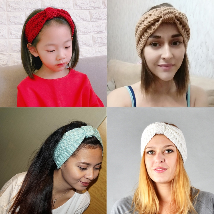 Winter Knitted Headband Turban Women Crochet Bow Wide Stretch Hairband Head Wrap, Black, Navy Blue, Dark Grey, Grey, Wine, Red, Khaki, White, Light Green - Image 5