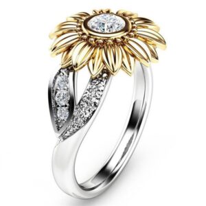 Fashion Female Cute Sunflower Crystal Rings for Women, 10, 11, 12, 5, 6, 7, 8, 9
