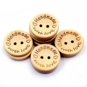100 PCS/Set Natural Color Wooden Buttons Handmade Love Letter Wood Button Craft DIY Baby Apparel Accessories, 15mm, 20mm, 25mm
