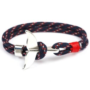 Whale Tail Anchor Charm Nautical Survival Rope Chain Bracelets, Dark blue, Black, Black red, Red, Black blue, Yellow, Colorful, Blue