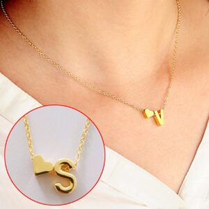 Fashion Tiny Dainty Heart Initial Necklace Personalized Letter Necklace Name Jewelry for women accessories girlfriend gift, A, B, C, D, E, F, G, H, I, J, K, L, M, N, O, P, Q, R, S, T, U, V, W, X, Y, Z