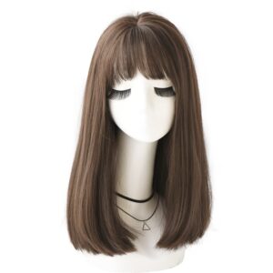 Realistic Long Straight Hair Wig Synthetic Fiber Headgear For Women, Long Pink Purple Three Color Gradient 67CM, Long Light Tea Three-color Gradient 67CM, Short Honey Pudding 45CM, Short Cold Brown 45CM, Short Chocolate 45CM, Short Brown-Black 45CM...