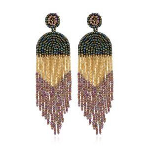 Ethnic Earrings Handmade Beaded Bohemian Tassel Earrings, Red E68671, Green E68671, Black E68671, Red E68694, Orange E68694, Black E68694, Blue E68698, Red E68698, Black E68698, White E68698, Purple E68796, Red E68796, Golden E68796, Dark gray E68796...