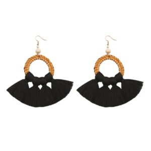 1 Pairs Ethnic Style Cotton Tassel Earrings Exaggerated Earrings Long Earrings, Orange, Black, Coffee, Turmeric, Pink, Beige