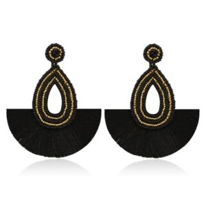 Bohemian Tassel Earrings Female Ethnic Style Rice Bead Earrings, Red, Camel, Yellow, Green, Black