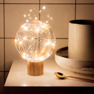 Star Moon Night Light USB Wood Base LED Atmosphere Light, Round Base