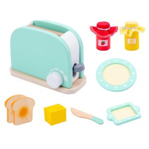Children Simulation Kitchen Set Baby Wooden Food Cutting Pretend Play Toy, Bread Maker, Coffee Machine, Juicer, Blender, Mini Oven, Delicious Salad Set, Waffles