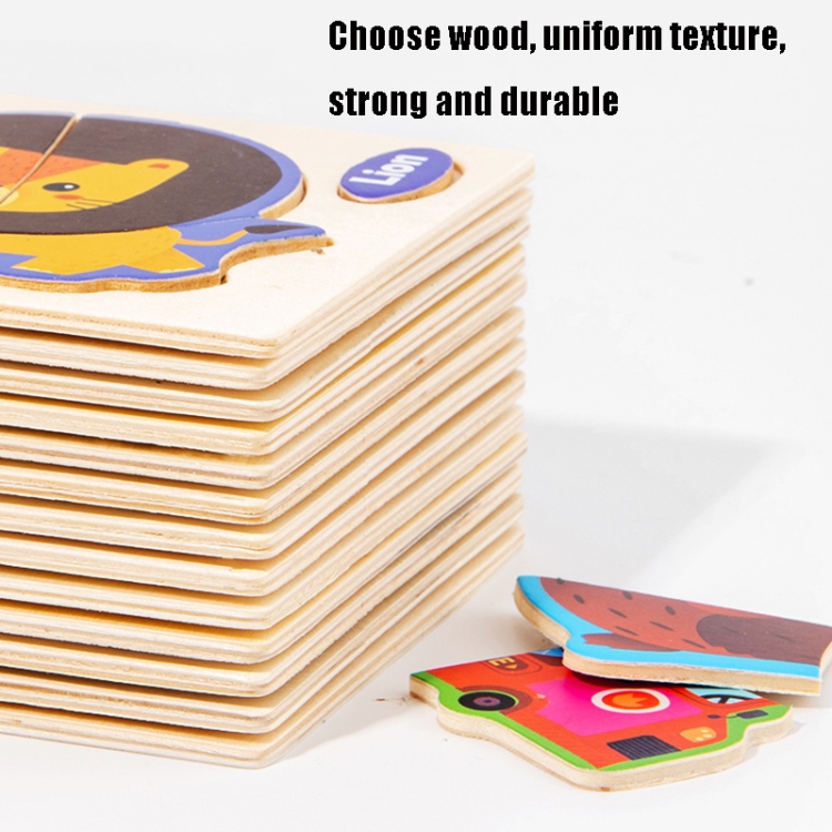 10 PCS Children Educational Animal Three-Dimensional Wooden Puzzle Toy, Panda, Tortoise, Police Car, Train, Fire Truck, Big Truck, Steamship, Owl, Cows, Rocket, Hot Air Balloon, Lion, Tiger, Elephant, Sea Lion, Crab, Aircraft, Pony, Goldfish, Bear - Image 3