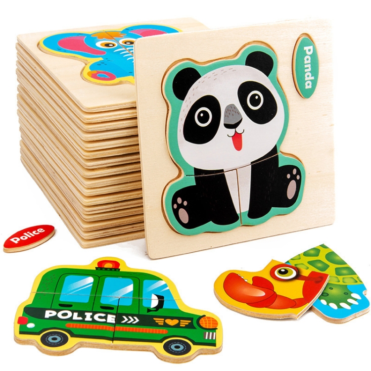 10 PCS Children Educational Animal Three-Dimensional Wooden Puzzle Toy, Panda, Tortoise, Police Car, Train, Fire Truck, Big Truck, Steamship, Owl, Cows, Rocket, Hot Air Balloon, Lion, Tiger, Elephant, Sea Lion, Crab, Aircraft, Pony, Goldfish, Bear - Image 4