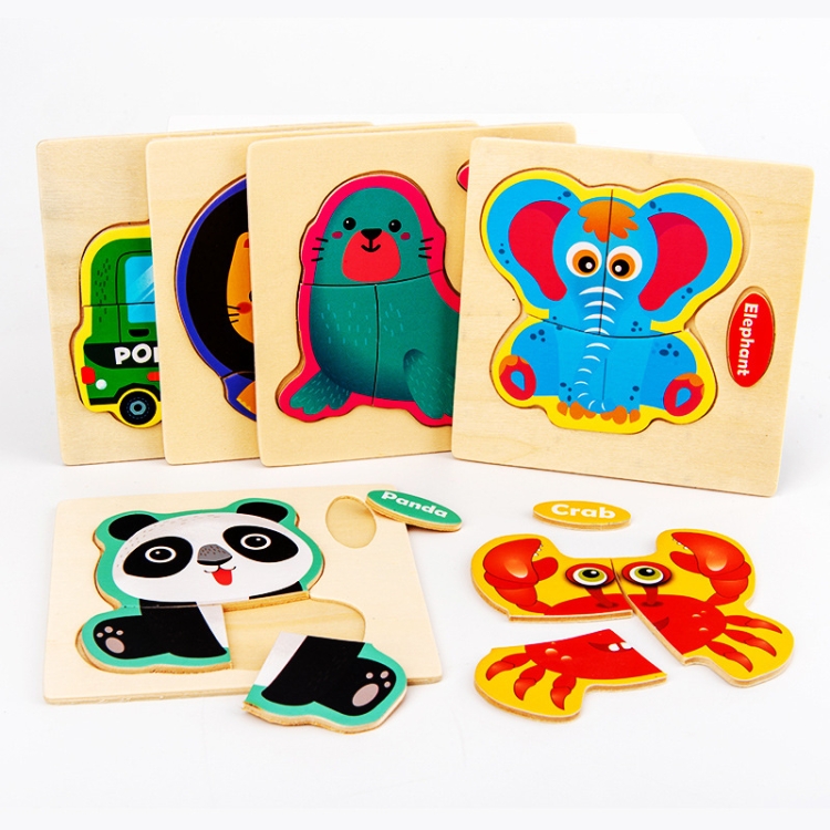 10 PCS Children Educational Animal Three-Dimensional Wooden Puzzle Toy, Panda, Tortoise, Police Car, Train, Fire Truck, Big Truck, Steamship, Owl, Cows, Rocket, Hot Air Balloon, Lion, Tiger, Elephant, Sea Lion, Crab, Aircraft, Pony, Goldfish, Bear - Image 5