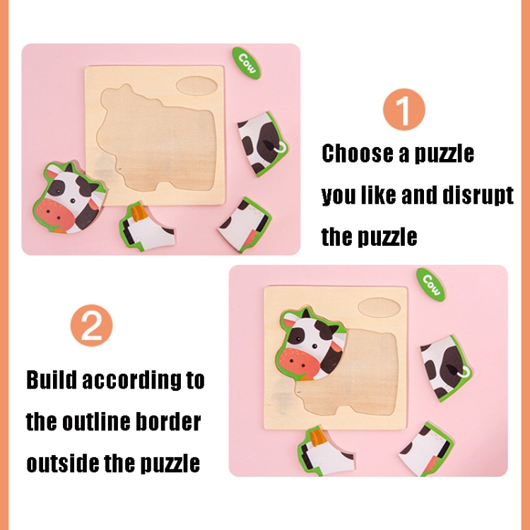 10 PCS Children Educational Animal Three-Dimensional Wooden Puzzle Toy, Panda, Tortoise, Police Car, Train, Fire Truck, Big Truck, Steamship, Owl, Cows, Rocket, Hot Air Balloon, Lion, Tiger, Elephant, Sea Lion, Crab, Aircraft, Pony, Goldfish, Bear - Image 6