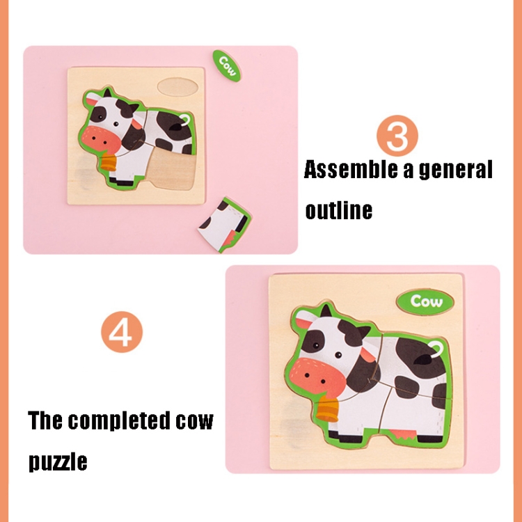 10 PCS Children Educational Animal Three-Dimensional Wooden Puzzle Toy, Panda, Tortoise, Police Car, Train, Fire Truck, Big Truck, Steamship, Owl, Cows, Rocket, Hot Air Balloon, Lion, Tiger, Elephant, Sea Lion, Crab, Aircraft, Pony, Goldfish, Bear - Image 7