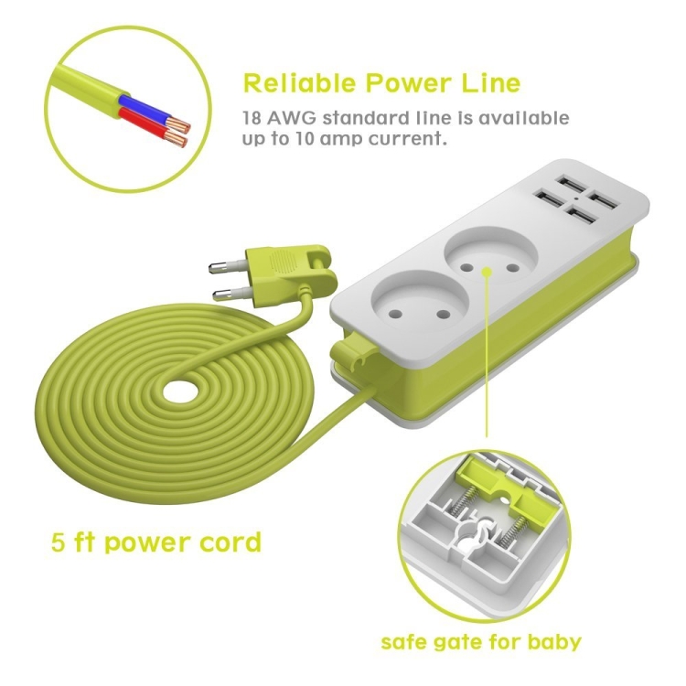 Power Strip 1/2 EU Plug 4 USB Port 1200W 250V 1.5m Cable Wall Portable Multiple Socket, EU Plug Outlets - Image 3