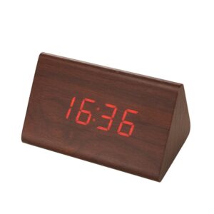 Mute Luminous Electronic Clock Wooden Sound Control Small Triangle Alarm Clock, Brown Wood Red Light, Black Wood Red Light, Black Wood Green Light, Black Wood Blue Light, Black Wood White Light, Wood Color Red Light, Wood Color Green Light...