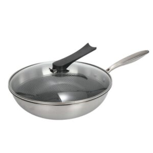 Household 304 Stainless Steel Oil-free and Uncoated Flat-bottom Wok Suitable for Induction Cooker Gas, 32cm
