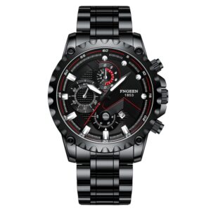 FNGEEN 5055 Men Waterproof Sports Fashion Stainless Steel Watch, Black Steel Black Surface, White Steel Black Surface, White Steel White Surface, Black Leather Black Steel Black Surface, Black Leather White Steel Black Surface...