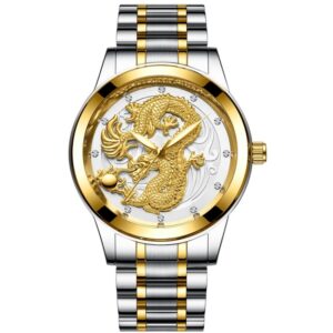 FNGEEN S666 Waterproof Luminous Non-Mechanical Watch Quartz Ultra-Thin Dragon Or Phoenix Pattern Couple Watch, Full Gold Gold Surface, Full Gold Black Surface, FullGold White Surface, Between Gold Gold Surface, Between Gold Black Surface...
