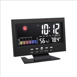 8082T Weather Forecast Clock LED Color Screen Perpetual Calendar Temperature And Humidity Intelligent Voice Control Electronic Alarm Cloc,Specification:, Black, Black + USB