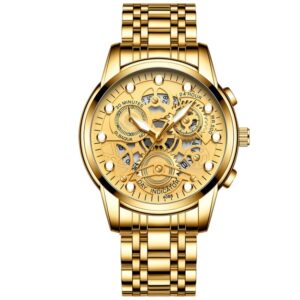 FNGEEN 4088 Men Hollow Quartz Watch Student Waterproof Luminous Watch, Full Gold Gold Surface, Full Gold Black Surface, Black Steel Black Surface White Nails, Black Steel Black Surface Gold Nails, Gold And Gold Surface, Gold Black Surface...