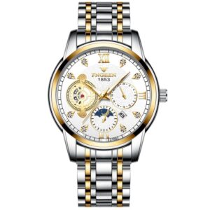 FNGEEN 2166 Men Three-eye Hollow Quartz Watch Student Sports Electronic Watch, Black Steel Black Surface Gold Nails, Between Gold Black Surface, Between Gold Blue Surface, Between Gold White Surface, White Steel White Surface, White Steel Blue Surface...