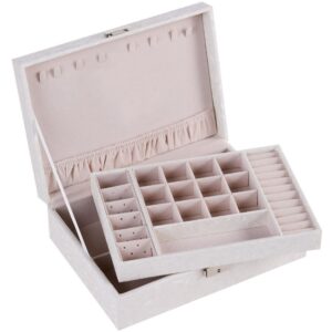 Multi-Layer Flip Cover With Lock Jewelry Box Solid Color Jewelry Desktop Storage Box, White, Red