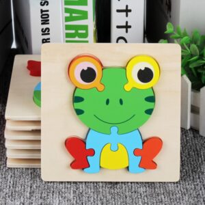 5 PCS Wooden Cartoon Animal Puzzle Early Education Small Jigsaw Puzzle Building Block Toy For Children, Frog, Duck, Elephant, Shell, Small Fish, Goldfish, Dolphin, Puppy, Little Donkey, Goat, Muck Truck, Rocket, Steamship, Aircraft, Panda, Calf