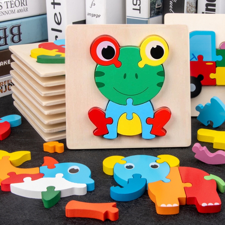 5 PCS Wooden Cartoon Animal Puzzle Early Education Small Jigsaw Puzzle Building Block Toy For Children, Frog, Duck, Elephant, Shell, Small Fish, Goldfish, Dolphin, Puppy, Little Donkey, Goat, Muck Truck, Rocket, Steamship, Aircraft, Panda, Calf - Image 2