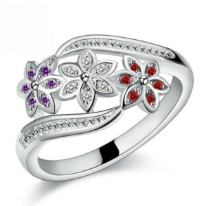Tricolor Flower Fashion Color Tail Diamond Ring