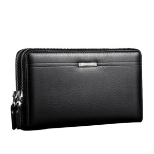 LEINASEN A80 Multi-Card Men Hand Bag Double Zip Big Capacity Wallet, Brown, Black