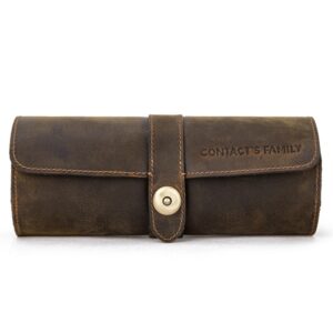 CONTACTS FAMILY CF1117  Retro Crazy Horse Texture Leather Watch Box Round Buckle Storage Box,Capacity: Can Hold 3 Watches, CF1117