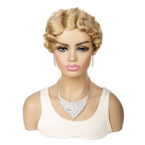 Ladies Short Hair Wig Retro Water Wave Curly Wig, 27 #, 51p #, 613 #, Red #