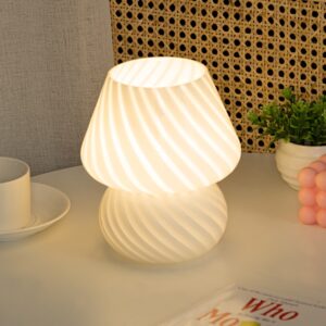 PJ-104 5W Mushroom Glass Bedroom Bedside Table Decoration Table Lamp, CN Plug, Specification：, Monochrome Warm Light, Three-color Dimming, Tmall Elf Light Bulb, Remote Control + Tmall Elf Bulb