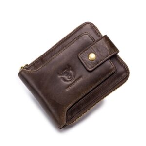 BUFF CAPTAIN 231 First Layer Cowhide Zipper Wallet Horizontal Leather Multiple-Card Thicken Album Wallet, Brown, Yellow Brown, Wise Black