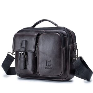 BULL CAPTAIN 036 Men Leather Shoulder Bag Retro First-Layer Cowhide Messenger Bag, Black, Iron Blue, Beige, Brown, Yellow Brown