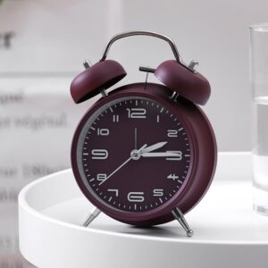 3304T Bedroom Bedside Multifunctional Bell Metal Alarm Clock With Night Light, Wine Red, Navy Blue, Pink, White, Black