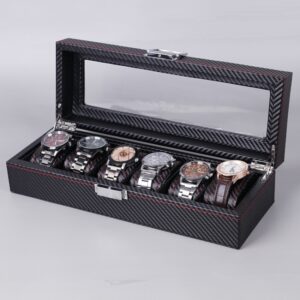 Carbon Fiber PU Leather Watch Box Jewelry Storage Box Packaging Box, Style:, 6 Watch Positions, 10 Watch Positions, 12 Watch Positions, 6 + 3 Red Black, Double-layer