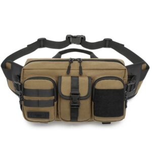 Ozuko 9449 Outdoor Large-Capacity Waist Bag Multifunctional Sports Waterproof Crossbody Bag, Black, Khaki