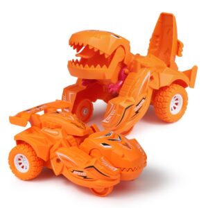 2 PCS Dinosaur Deformation Car Children Inertial Sliding Car Model Toy, Orange, Blue, Rose Red, Cyan