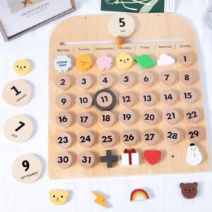 Children Room Wooden Perpetual Calendar Baby Cognitive Desktop Pendant, Spec:, Plywood TC, Beech GB