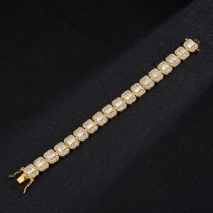 NL075H Street Hip Hop Square Rock Candy Necklace Bracelet, Size: 8 inch (Gold), 8 inch (Gold), 8 inch (Silver), 18 inch (Gold), 18 inch (Silver)