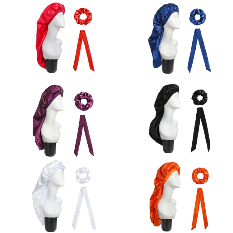 3 PCS/Set Hair Care Long Cap + Turban + Hair Ring, Red, Blue, Purple, Black, White, Orange, Rose Red, Silver, Champagne, Lake Blue - Image 2