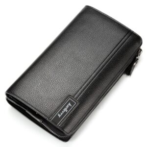 Baellerry Men PU Leather Clutch Business Casual  Lychee Pattern Zipper Wallet, Black, Brown
