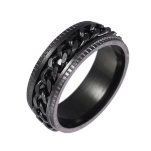 2 PCS Men Stainless Steel Embossed Turnable Chain Rings, Black, Steel Color, Black Steel Color, Dark Blue, Black Gold