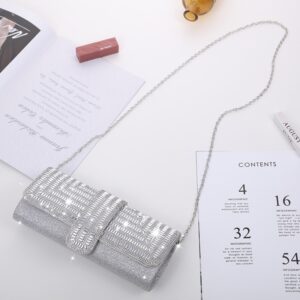 Ladies Evening Bag Shoulder Bag Hand Messenger Bag, Silver, Black