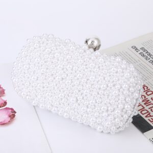 Pearl Evening Bag Soft Face Lock Ladies Shoulder Bag Crossbody Small Square Bag, White, Beige